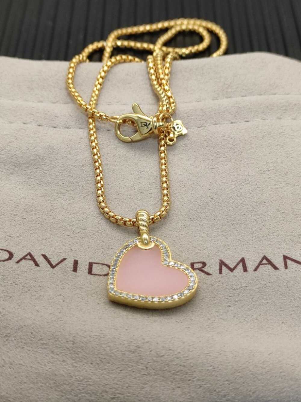 David Yurman Gold Pink Heart Necklace